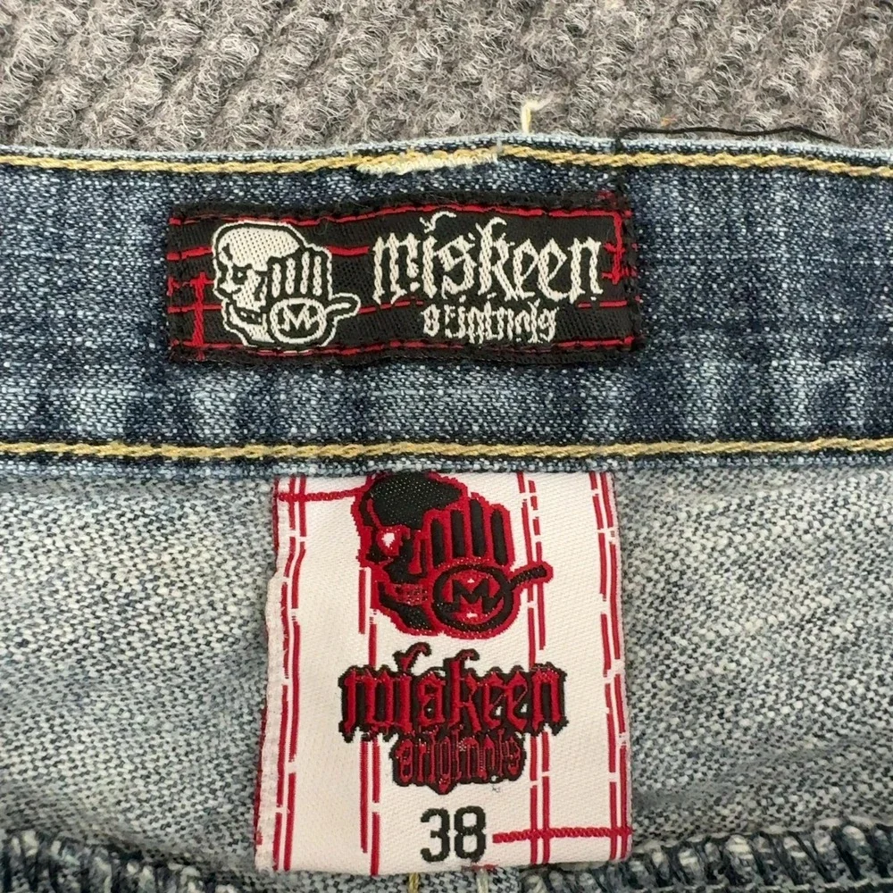 Vintage Miskeen Denim Shorts Men 38 Blue Cotton Baggy Embroidered Y2K Streetwear